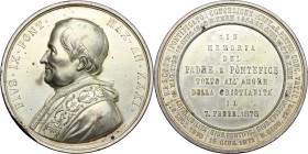 Pio IX  (1846-1878), Giovanni Mastai Ferretti di Senigallia. Medaglia per la morte del Pontefice