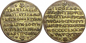 Nicolò Da Ponte (1578-1585),doge veneziano.. Medaglia per la traslazione delle spoglie di Santo Stefano nella chiesa di San Giorgio Maggiore in Venezi...