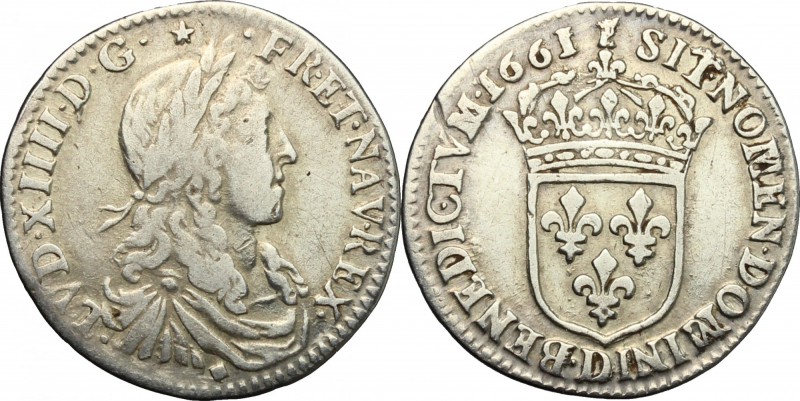 France. Louis XIV (1643-1715). 5 sols o 1/12 d'ecu, 1661 (Lyon). Camm. F11. AR. ...