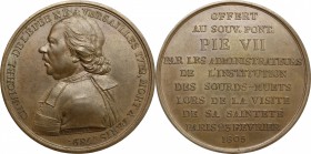 France.  Charles-Michel de l'Épée (1712-1789), philanthropic educator.. Medal for the visit of the Pope Pio VII to the Institution des sourds-mutes of...