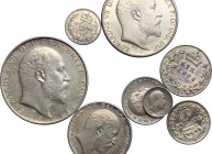 Great Britain.  Edward VII (1841-1910).. Series of 8 values 1902:  half crown, florin, schilling, 6, 4, 3, 2, 1 pence