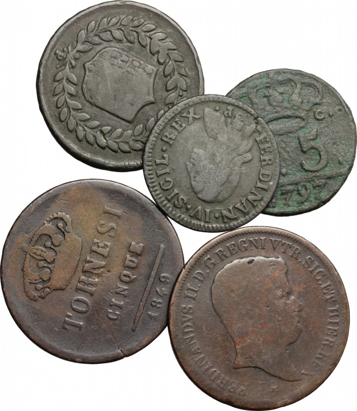 Lotto di 5 monete borboniche in bronzo.