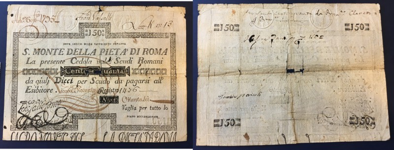 Sacro Monte della Pietà di Roma. Lotto di quattro cedole da: 150, 90, 80 e 70 sc...