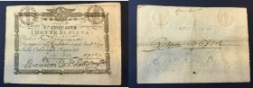 Repubblica Romana - Resti del S. Monte della Pietà e del Banco di S. Spirito (1798). Lotto di tre cedole: 50 bajocchi 1798, Brancadori Ballanti (valor...