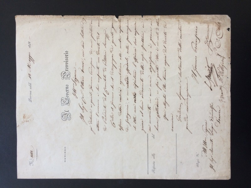 Parma. Governo Provvisorio (1848). Documento del 12 Maggio 1848 per il Signor Av...