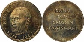 Deutsche Münzen und Medaillen ab 1945, BUNDESREPUBLIK DEUTSCHLAND. Konrad Adenauer. Medaille 1967, Silber. 0,48 OZ. Polierte Platte