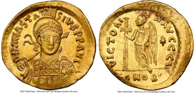 Anastasius I (AD 491-518). AV solidus (21mm, 4.48 gm, 5h). NGC Choice AU 5/5 - 2/5, scratches, brushed, edge bends. Constantinople, 10th officina, ca....