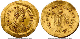 Anastasius I (AD 491-518). AV tremissis (16mm, 1.49 gm, 6h). NGC AU 5/5 - 2/5, wavy flan, brushed, marks. Constantinople, ca. AD 491-518. D N ANASTA-S...
