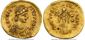 Anastasius I (AD 491-518). AV tremissis (15mm, 1.23 gm, 6h). NGC XF 5/5 - 2/5, wavy flan, clipped, marks, graffito. Constantinople, ca. AD 491-518. D ...