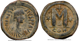 Anastasius I (AD 491-518). AE follis-40 nummi (34mm, 7h). NGC Choice Fine, edge bend. Constantinople, 4th officina, AD 498-518. D N ANASTA-SIVS PP AVG...