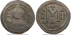 Justinian I the Great (AD 527-565). AE follis or 40 nummi (40mm, 21.75 gm, 6h). NGC VF 4/5 - 3/5. Cyzicus, 2nd officina, Regnal Year 14 (AD 540/1). D ...