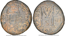 Justinian I the Great (AD 527-565). AE follis or 40 nummi (41mm, 21.58 gm, 1h). NGC Choice VF 4/5 - 3/5. Carthage, 6th officina, dated Regnal Year 14 ...