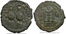 Justin II (AD 565-578), with Sophia. AE follis or 40 nummi (29mm, 7h). NGC VF. Nicomedia, 2nd officina, Regnal Year 7 (AD 571/2). D N IVSTI-NVS P P AV...