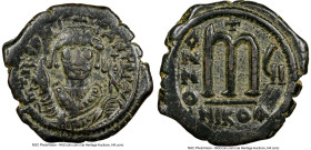 Tiberius II Constantine (AD 578-582). AE follis or 40 nummi. NGC VF. Nicomedia, 1st officina, Regnal Year 7 (AD 580/1). d m TIb CONS-TANT PP AVG, bust...