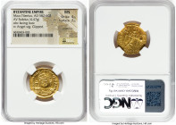 Maurice Tiberius (AD 582-602). AV solidus (22mm, 4.47 gm, 7h). NGC MS 4/5 - 2/5, scratches, clipped. Constantinople, 9th officina, AD 583-601. o N mAV...