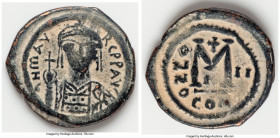 Maurice Tiberius (AD 582-602). AE follis or 40 nummi (32mm, 13.00 gm, 7h). Choice Fine, altered surface. Constantinople, 3rd officina, Regnal Year 2 (...