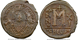 Maurice Tiberius (AD 582-602). AE follis or 40 nummi (29mm, 7h). NGC VF. Theoupolis (Antioch), 3rd officina, dated Regnal Year 11 (AD 592/3). d N mAur...