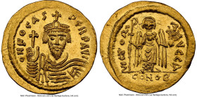 Phocas (AD 602-610). AV solidus (21mm, 4.47 gm, 7h). NGC MS 5/5 - 4/5, edge marks. Constantinople, 5th officina, AD 607-610. d N FOCAS-PЄRP AVG, drape...