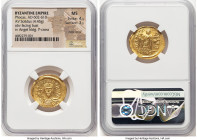 Phocas (AD 602-610). AV solidus (18mm, 4.45 gm, 7h). NGC MS 4/5 - 3/5, edge bend. Constantinople, 2nd officina, AD 603-607. d N FOCAS-PЄRP AVG, draped...