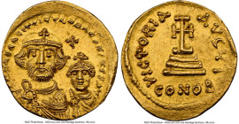 Heraclius with Heraclius Constantine (AD 613-641). AV solidus (21mm, 4.51 gm, 7h). NGC MS 4/5 - 4/5. Constantinople, 10th officina, ca. AD 616-625. dd...