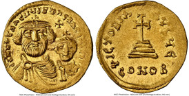 Heraclius with Heraclius Constantine (AD 613-641). AV solidus (20mm, 4.45 gm, 7h). NGC AU 4/5 - 4/5, clipped. Constantinople, 5th officina, ca. AD 616...