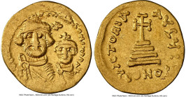 Heraclius with Heraclius Constantine (AD 613-641). AV solidus (20mm, 4.37 gm, 7h). NGC Choice Fine 4/5 - 2/5, light graffito. Constantinople, 10th off...
