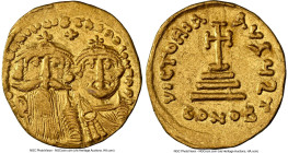 Heraclius with Heraclius Constantine (AD 613-641). AV solidus (20mm, 4.37 gm, 6h). NGC VF 4/5 - 3/5, clipped. Constantinople, 7th officina, AD 629-631...