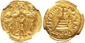 Heraclius with Heraclius Constantine, and Heraclonas (AD 632-641). AV solidus (21mm, 4.45 gm, 5h). NGC MS 5/5 - 4/5. Constantinople, 4th officina, ca....