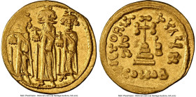 Heraclius with Heraclius Constantine, and Heraclonas (AD 632-641). AV solidus (20, 4.47 gm, 6h). NGC Choice VF 3/5 - 4/5. Constantinople, 8th officina...