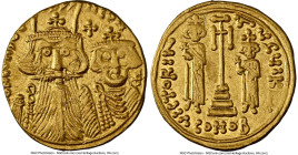 Constans II Pogonatus with Constantine IV (AD 654-668). AV solidus (18mm, 4.36 gm, 6h). NGC XF 4/5 - 2/5, graffiti, scratches. Syracuse, 10th officina...