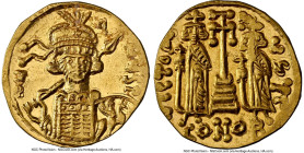 Constantine IV Pogonatus (AD 668-685). AV solidus (20mm, 4.40 gm, 5h). NGC MS 4/5 - 3/5, brushed. Constantinople, 3rd officina, AD 674-681. d N C-t-NЧ...