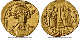 Constantine IV Pogonatus (AD 668-685). AV solidus (18mm, 4.35 gm, 6h). NGC AU 3/5 - 2/5, graffito, clipped. Constantinople, 5th officina, AD 674-681. ...