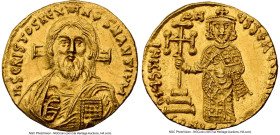 Justinian II, First Reign (AD 685-695). AV solidus (19mm, 4.46 gm, 7h). NGC MS 4/5 - 2/5, brushed, marks. Constantinople, uncertain officina, AD 692-6...