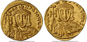 Constantine V Copronymus (AD 740/1-775), with Leo III. AV solidus (19mm, 4.44 gm, 7h). NGC Choice XF 4/5 - 4/5. Constantinople. CN CO-N-StANtINЧS, dra...