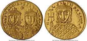 Constantine V Copronymus and Leo IV (AD 750-775). AV solidus (21mm, 4.35 gm, 6h). NGC AU 5/5 - 3/5, clipped. Constantinople, AD 757-775. COnS-TAhTInOS...