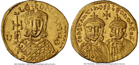 Constantine V Copronymus and Leo IV (AD 750-775). AV solidus (21mm, 4.44 gm, 5h). NGC AU 3/5 - 4/5, die shift, clipped. Constantinople, AD 757-775. CO...