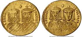 Leo IV the Khazar with Constantine VI (AD 776-780). AV solidus (21mm, 4.44 gm, 7h). NGC Choice AU 3/5 - 4/5. Constantinople, AD 776-780. LЄOh VS S ЄϚϚ...