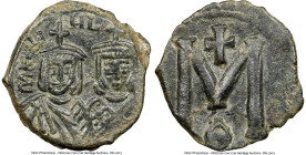 Michael II & Theophilus AE follis-40 nummi (18mm, 6h). NGC Choice VF, light smoothing. Syracuse. mIXA-HL-S ΘЄOF facing busts of Michael II (on left), ...