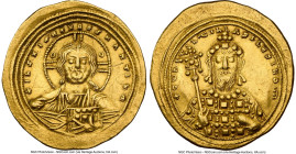 Constantine VIII (AD 1025-1028). AV histamenon nomisma (25mm, 4.42 gm, 7h). NGC Choice XF 5/5 - 2/5, graffiti, brushed. Constantinople. + IhS XIS RЄX ...