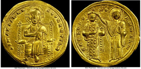 Romanus III Argyrus (AD 1028-1034). AV histamenon nomisma (23mm, 4.37 gm, 5h). NGC AU 5/5 - 4/5. Constantinople. +IhS XIS RЄX-RЄϚNANTInm, Christ enthr...