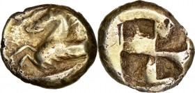 MYSIA. Cyzicus. Ca. 500-450 BC. EL/AE fourée 1/12 stater or hemihecte (9mm, 0.88 gm). NGC VF 4/5 - 4/5, core visible. Ancient Forgery. Forepart of Peg...