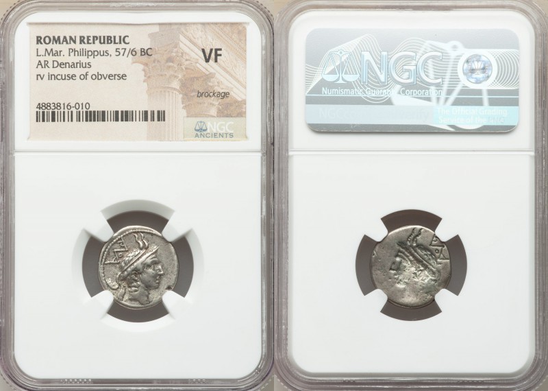 L. Philippus (ca. 113-112 BC). AR denarius (18mm, 9h). NGC VF, brockage. Rome. R...