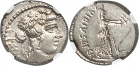C. Vibius C.f. C.n. Pansa Caetronianus (ca. 48 BC). AR denarius (17mm, 3.95 gm, 6h). NGC MS 4/5 - 4/5. Rome. PANSA, wreathed head of young Bacchus rig...