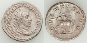 Trajan Decius (AD 249-251). AR antoninianus (22mm, 4.07 gm, 2h). VF, porous. Rome. IMP C M Q TRAIANVS DECIVS AVG, radiate, cuirassed bust of Trajan De...