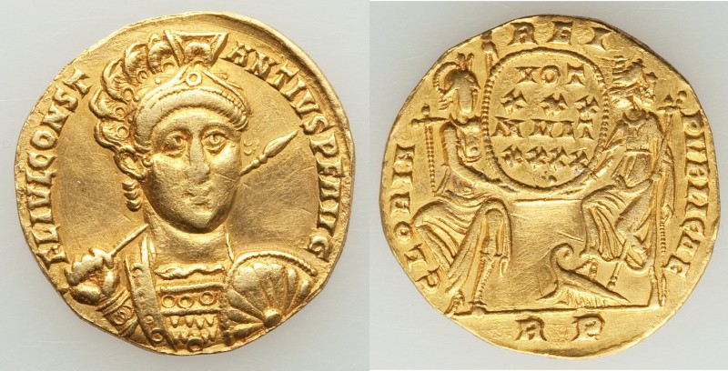 Constantius II, as Augustus (AD 337-361). AV solidus (19mm, 3.95 gm, 6h). VF, cl...