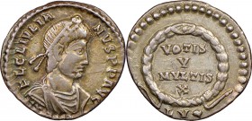 Julian II, as Augustus (AD 360-363). AR siliqua (17mm, 2.14 gm, 12h). NGC Choice VF 4/5 - 4/5, flan flaw. Lugdunum, AD 360-363. FL CL IVLIA-NVS P P AV...