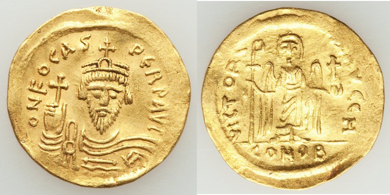 Phocas (AD 602-610). AV solidus (22mm, 4.50 gm, 7h). VF, ex-jewelry. Constantino...