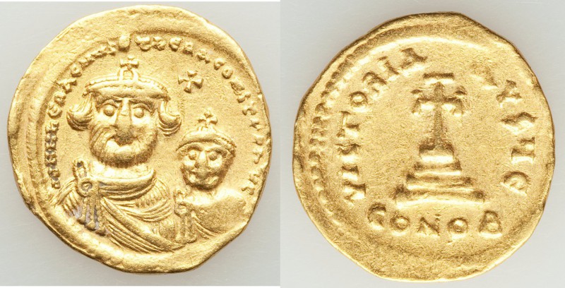 Heraclius (AD 610-641) and Heraclius Constantine. AV solidus (19mm, 4.43 gm, 7h)...