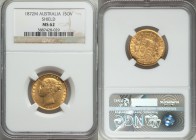 Victoria gold "Shield" Sovereign 1872-M MS62 NGC, Melbourne mint, KM6. AGW 0.2355 oz. 

HID09801242017