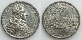 Leopold I tin "Battle of Blenheim" Medal 1704 AU, Eimer-408, MI-258/53, Julius-659. 37.2mm. 16.57gm. By G. Hautsch. EVGENIVS FRAN DVX SAB CAES EXER GE...